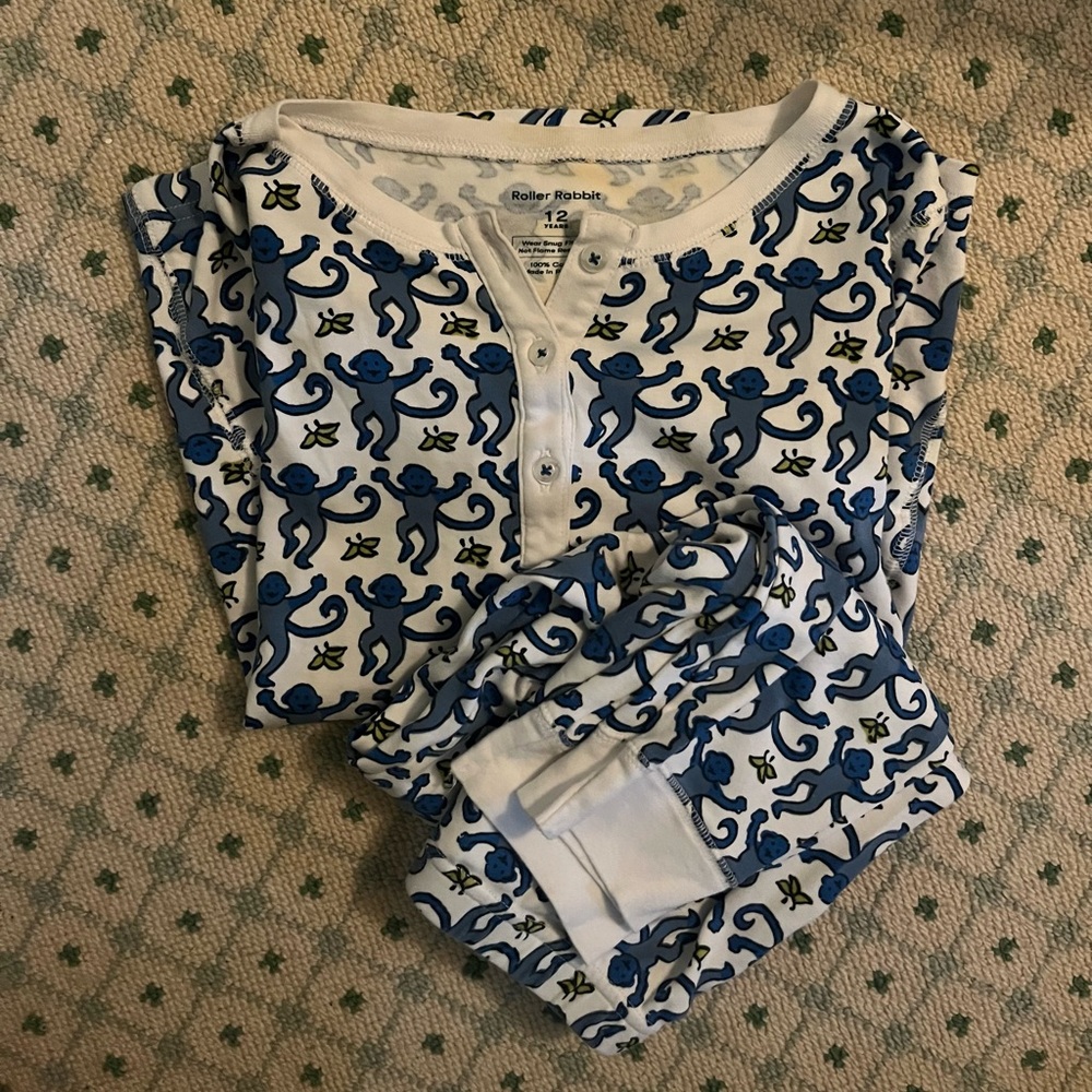 Girls roller rabbit blue monkey pajamas                      Youth 12